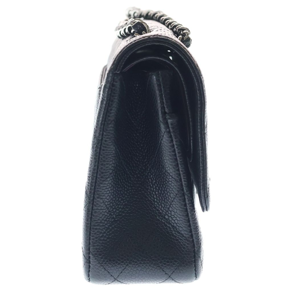Chanel Quilted 25 Double Flap Chain Shoulder Bag Black Caviar Leather Silver — view 3