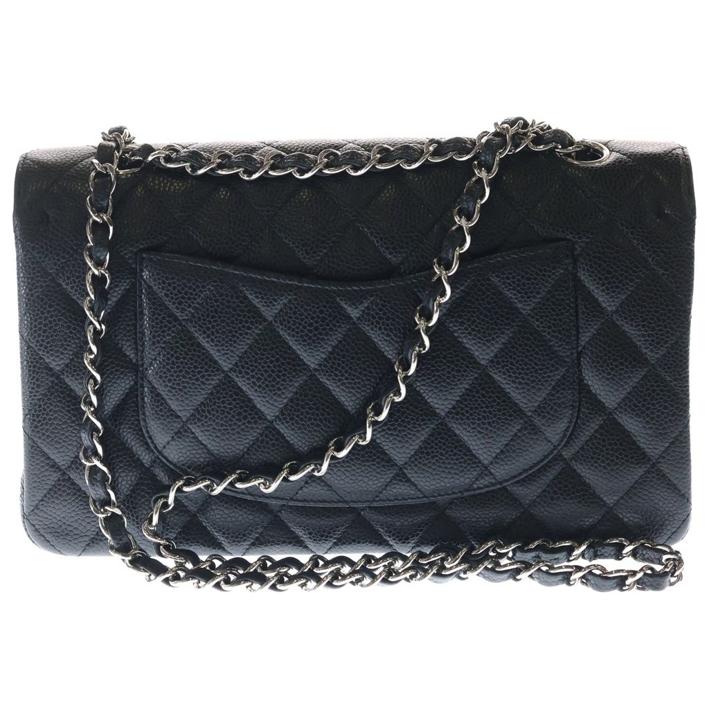 Chanel Quilted 25 Double Flap Chain Shoulder Bag Black Caviar Leather Silver — view 2