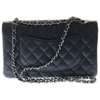 Chanel Quilted 25 Double Flap Chain Shoulder Bag Black Caviar Leather Silver — view 2