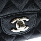 Chanel Quilted 25 Double Flap Chain Shoulder Bag Black Caviar Leather Silver — view 6