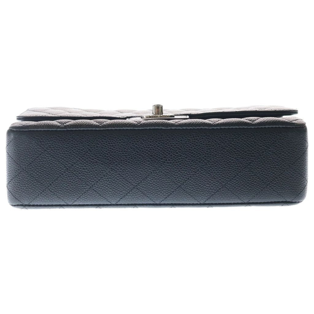 Chanel Quilted 25 Double Flap Chain Shoulder Bag Black Caviar Leather Silver — view 4
