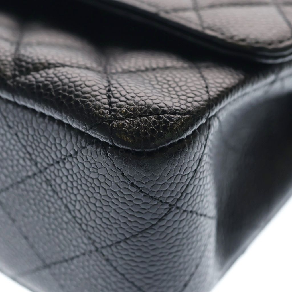 Chanel Quilted 25 Double Flap Chain Shoulder Bag Black Caviar Leather Silver — view 5