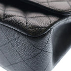 Chanel Quilted 25 Double Flap Chain Shoulder Bag Black Caviar Leather Silver — view 5
