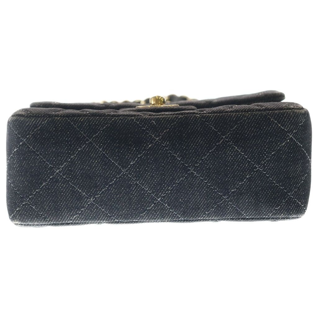 Chanel Mini Quilted 17 Chain Shoulder Mini Bag Black Denim Gold — view 4