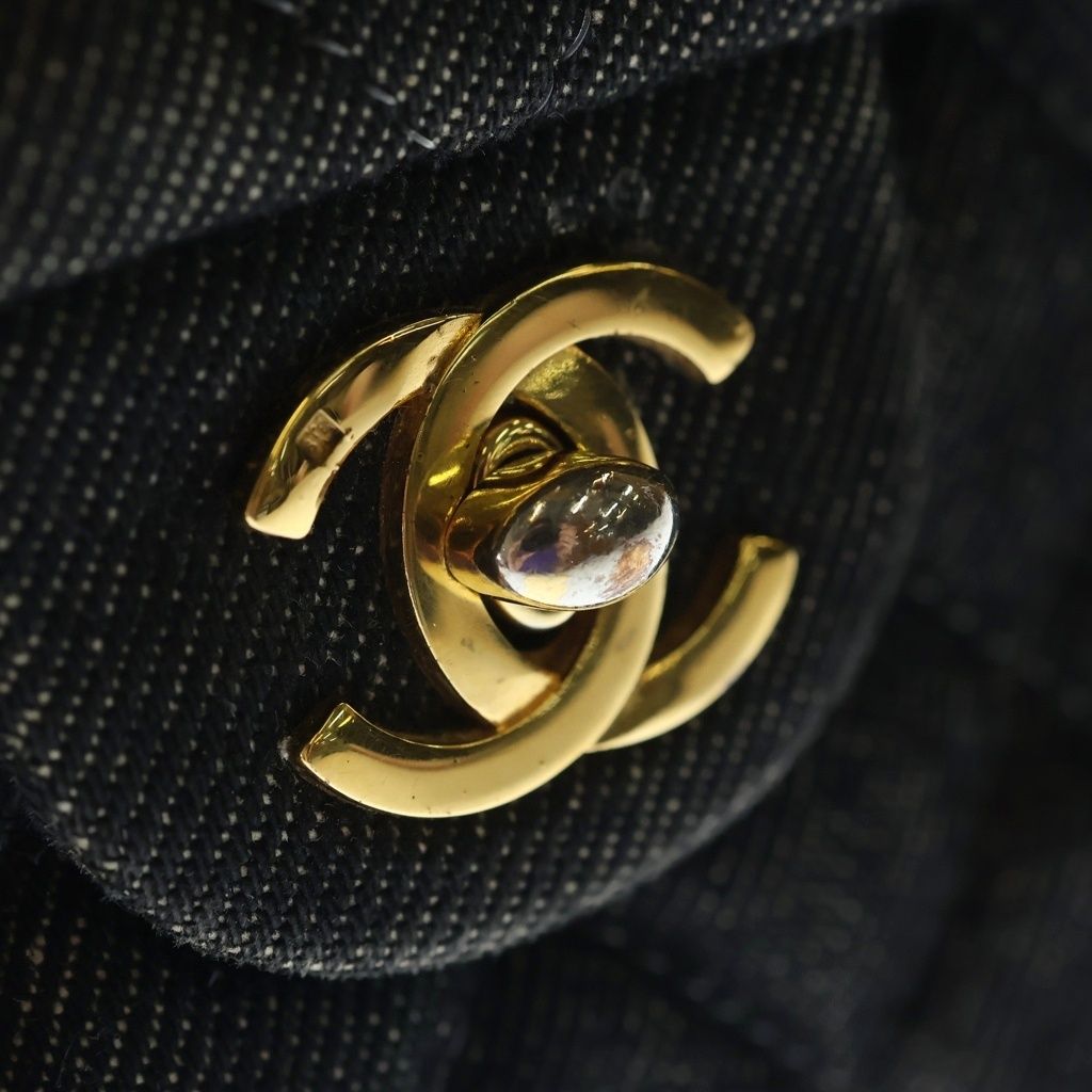 Chanel Mini Quilted 17 Chain Shoulder Mini Bag Black Denim Gold — view 6