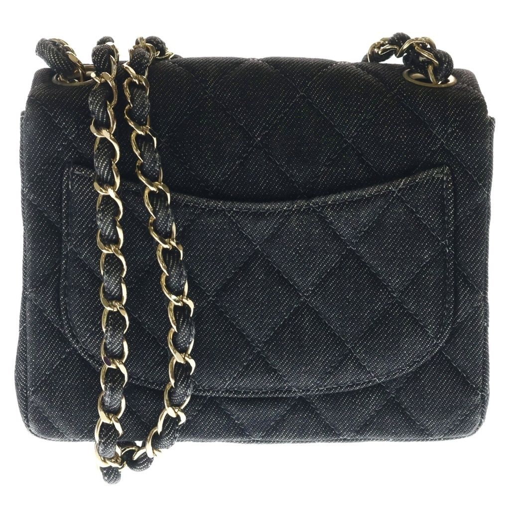 Chanel Mini Quilted 17 Chain Shoulder Mini Bag Black Denim Gold — view 2