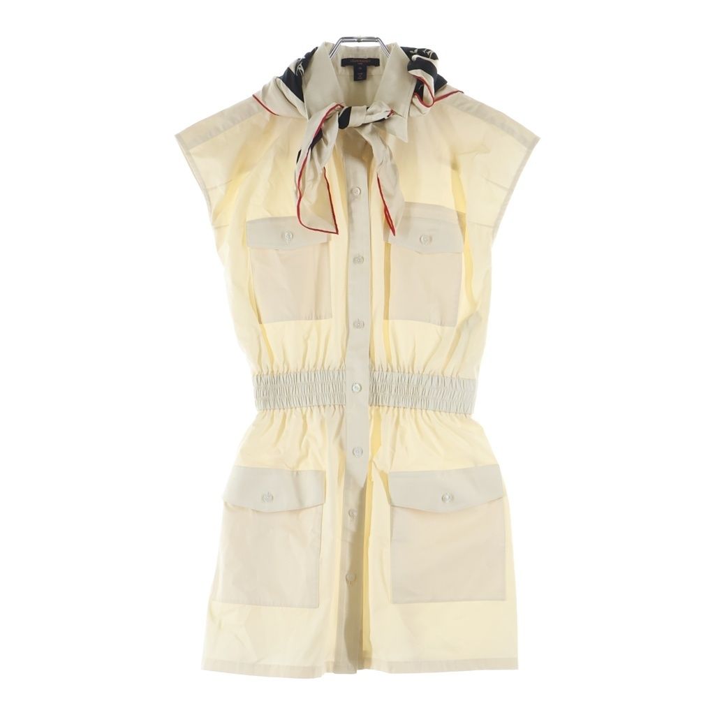Louis Vuitton Monogram Scarf Safari Shirt Dress Sleeveless Gather Beige