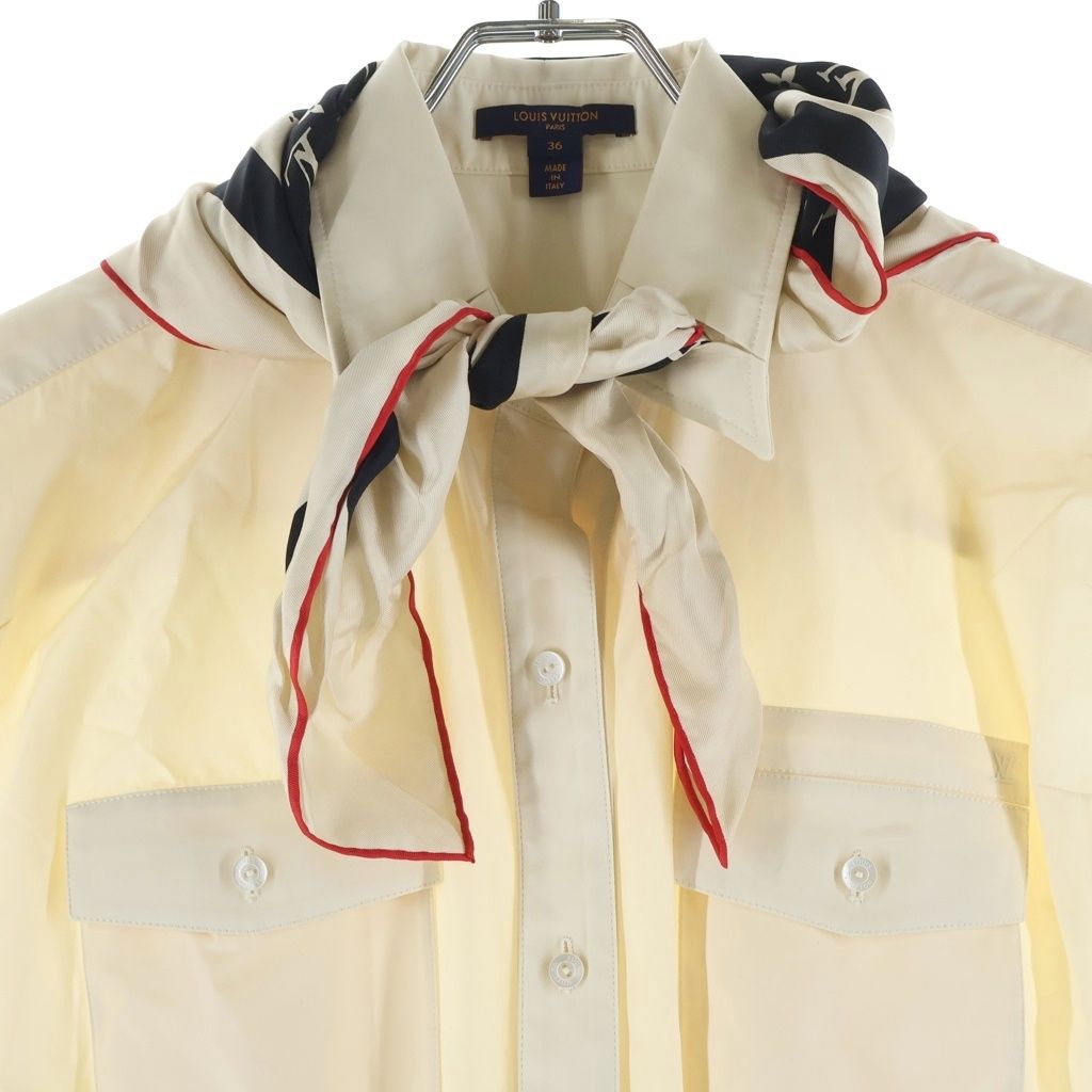 Louis Vuitton Monogram Scarf Safari Shirt Dress Sleeveless Gather Beige — view 3