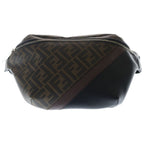 Fendi Crossbody Belt Bag Zucca Pattern Leather Shoulder Silver Brown