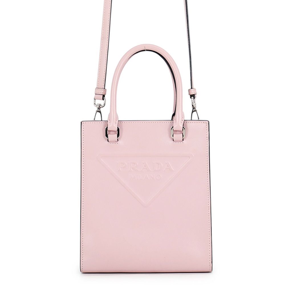 Prada Embossed Triangle Logo Mini Leather 2-Way Handbag