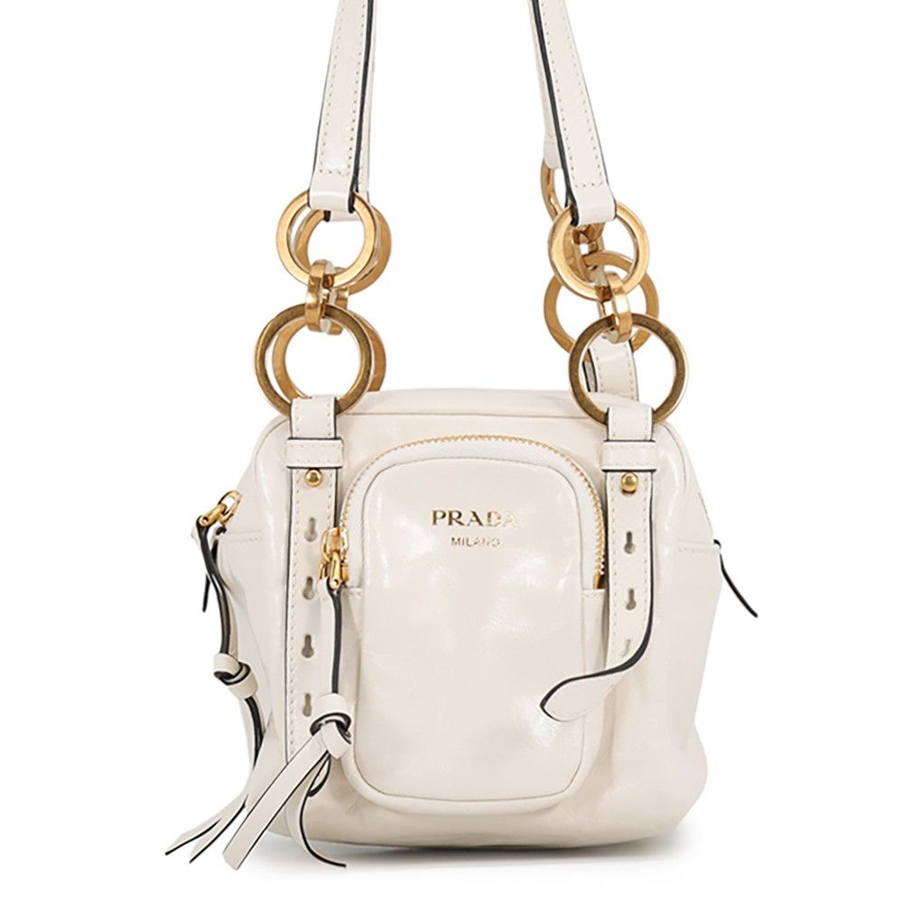 Prada Handbag Dangle Top Mini Leather White