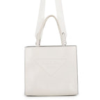 Prada Embossed Triangle Logo Leather 2-Way White Handbag