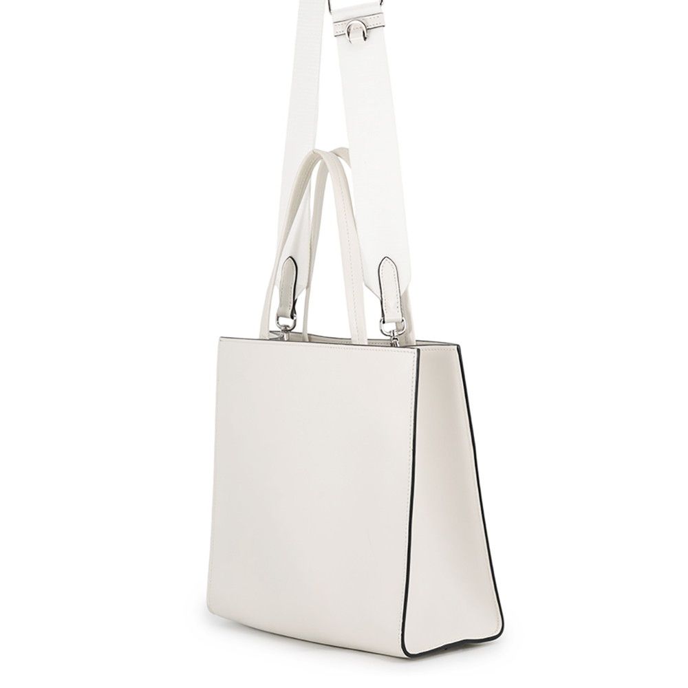 Prada Embossed Triangle Logo Leather 2-Way White Handbag — view 2