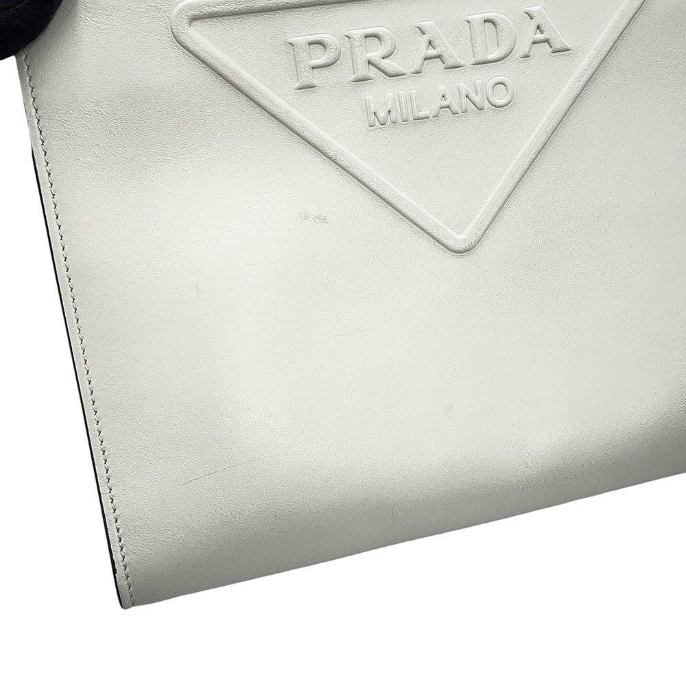 Prada Embossed Triangle Logo Leather 2-Way White Handbag — view 7