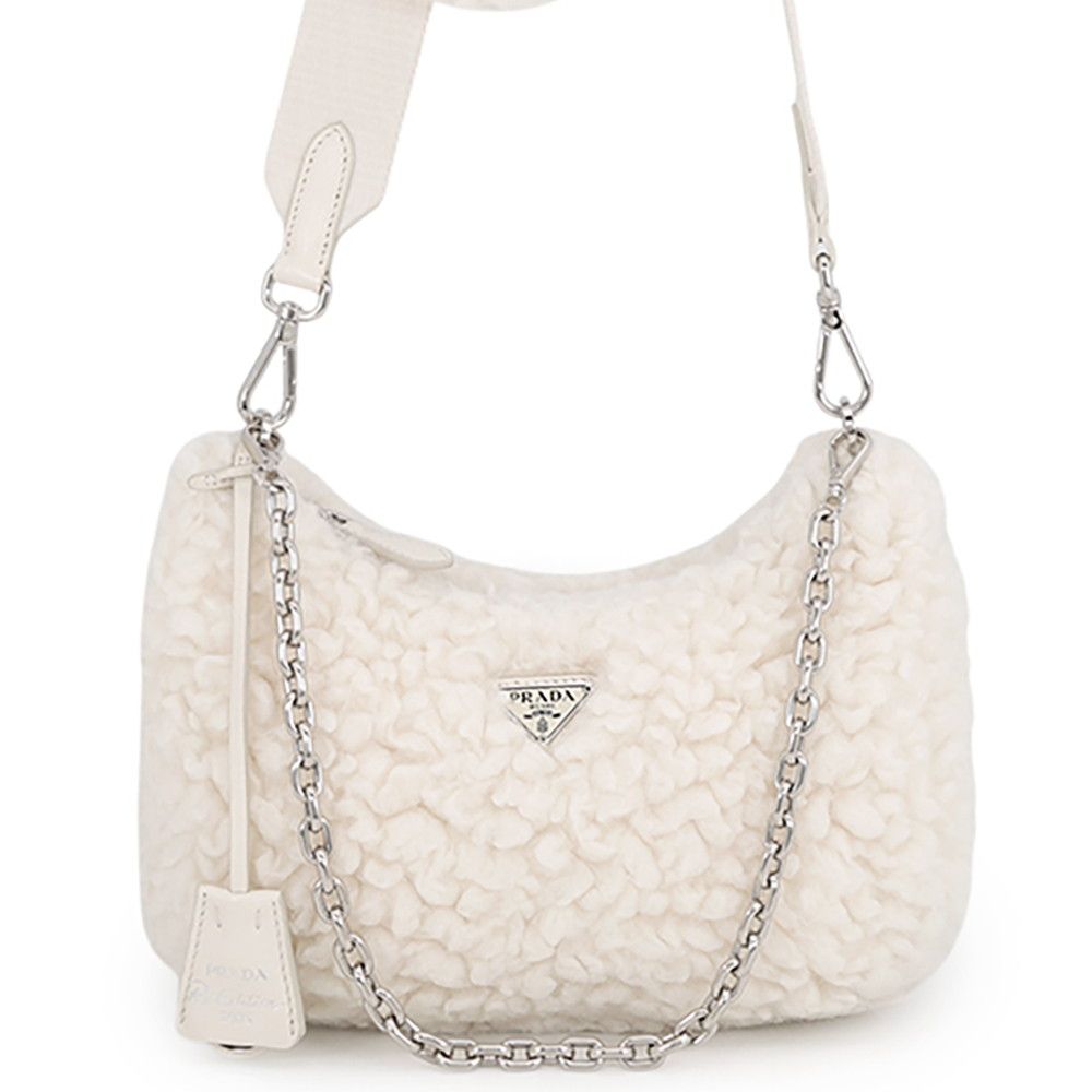Prada Shoulder Bag Re Edition Wool Cashmere 2-Way White