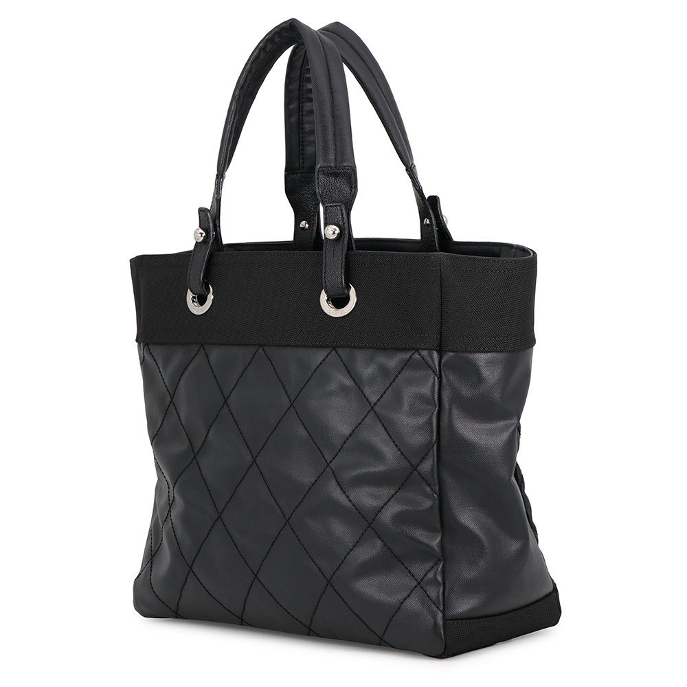 Chanel Tote Bag Paris Biarritz MM Quilted Coco Charm Black — view 2