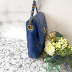 Chanel Vintage Quilted Shoulder Bag Back Blue — view 5