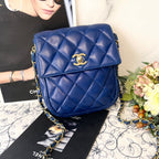 Chanel Vintage Quilted Shoulder Bag Back Blue