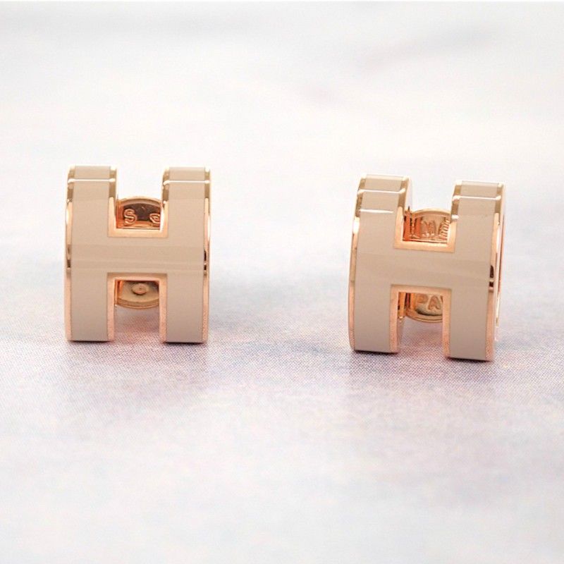 Hermes Mini Pop Earrings Included Metal Pink Gold Gray Ju