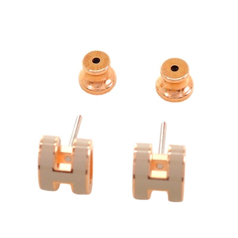 Hermes Mini Pop Earrings Included Metal Pink Gold Gray Ju — view 5