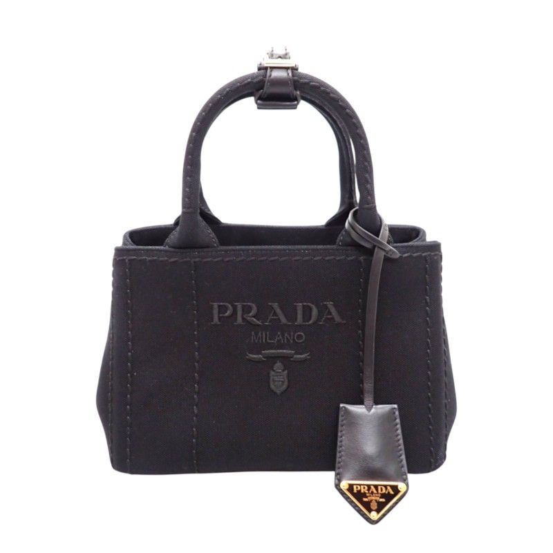 Prada Jardiniere Small Cotton Canvas Mini Bag 2-Way Handbag Black Gold — view 2