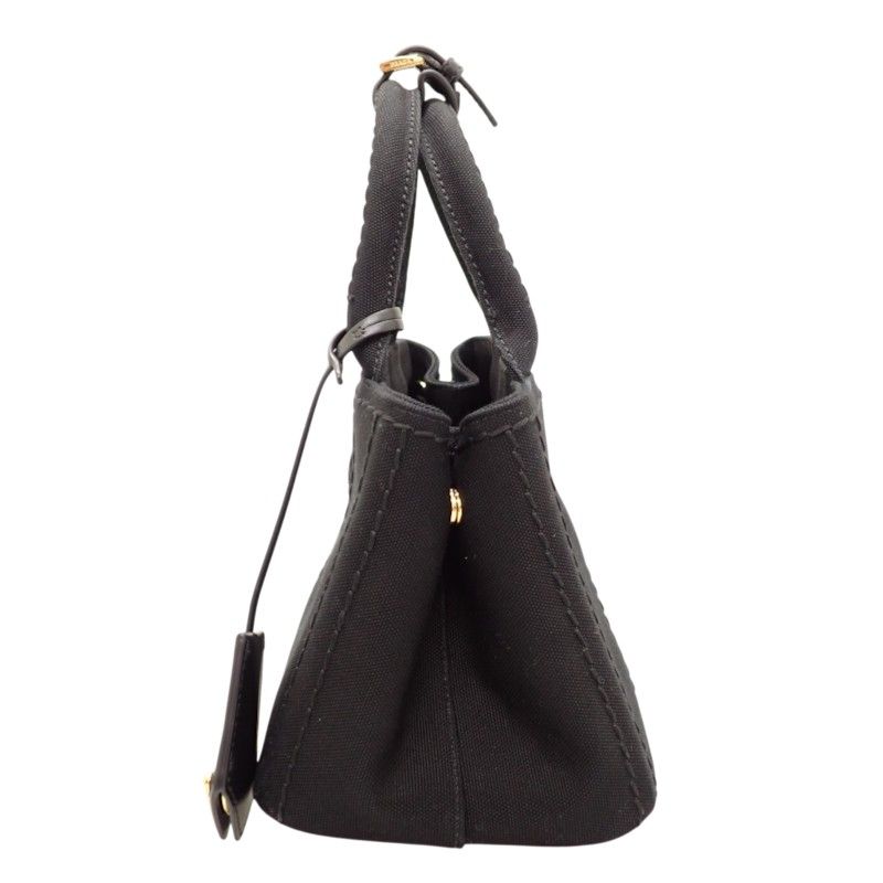 Prada Jardiniere Small Cotton Canvas Mini Bag 2-Way Handbag Black Gold — view 3