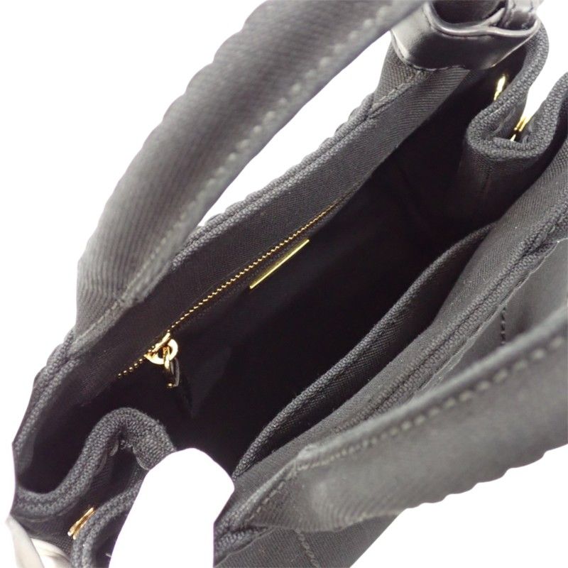 Prada Jardiniere Small Cotton Canvas Mini Bag 2-Way Handbag Black Gold — view 8