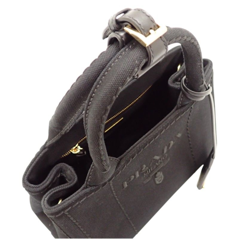 Prada Jardiniere Small Cotton Canvas Mini Bag 2-Way Handbag Black Gold — view 7
