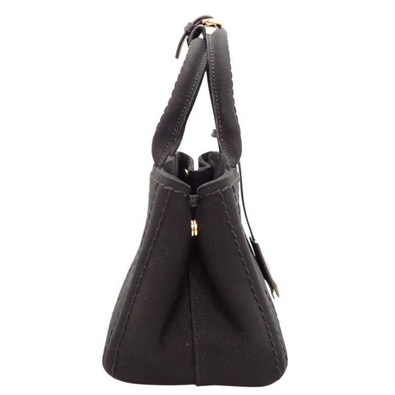 Prada Jardiniere Small Cotton Canvas Mini Bag 2-Way Handbag Black Gold — view 4