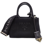 Prada Jardiniere Small Cotton Canvas Mini Bag 2-Way Handbag Black Gold