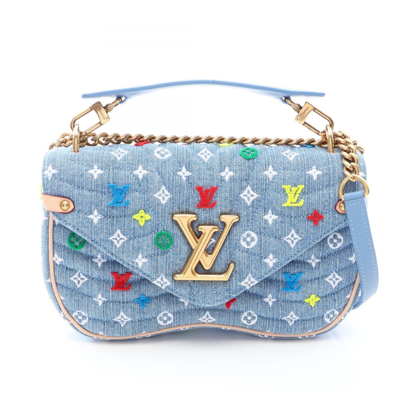 Louis Vuitton Shoulder Bag New Wave Chain MM 2-Way Denim Leather