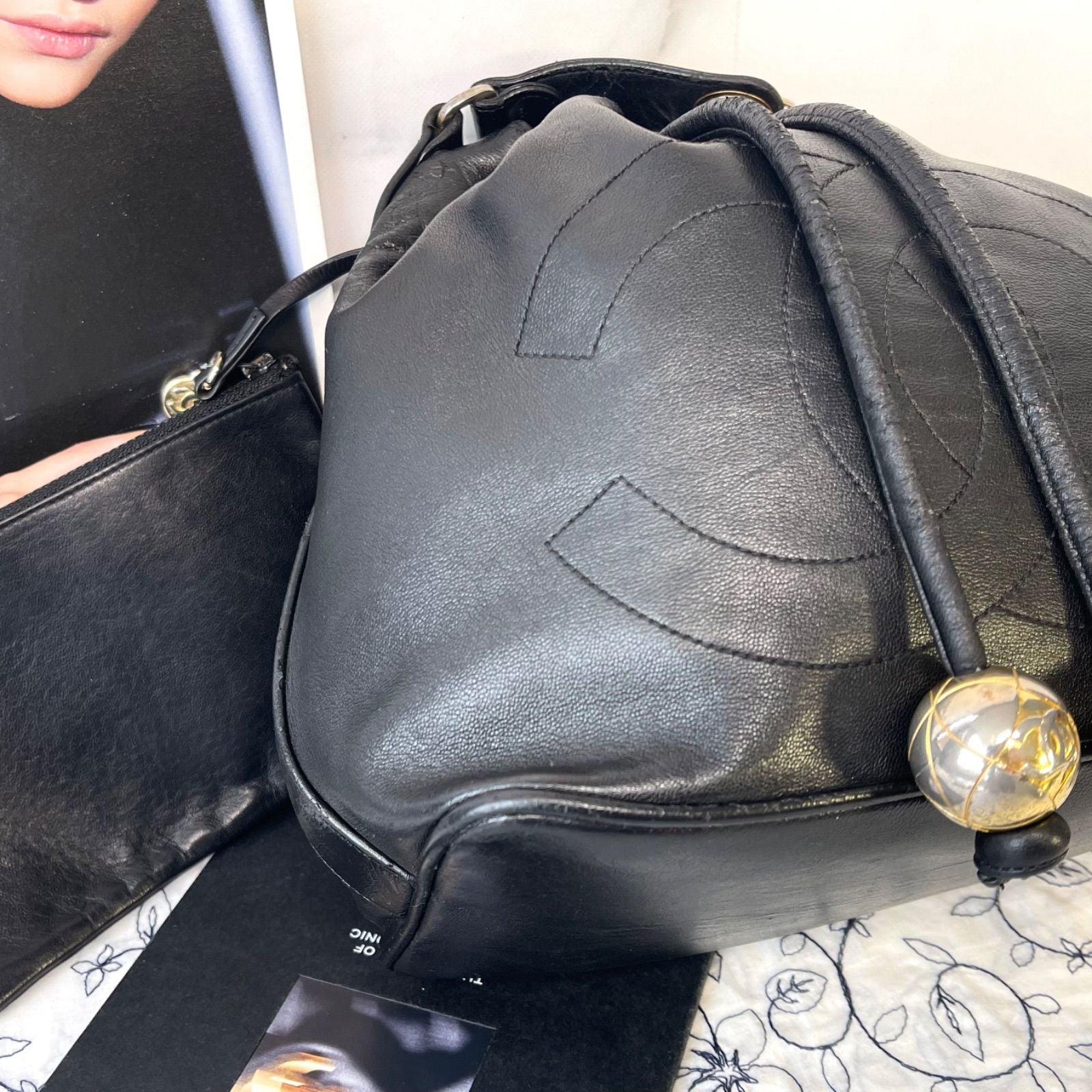Chanel Jumbo CC Logo Drawstring Black Chain Shoulder Bag — view 3