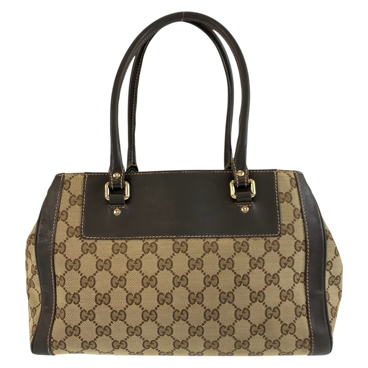 Gucci Trophy Beige Brown Gold GG Canvas Leather Tote Handbag — view 2