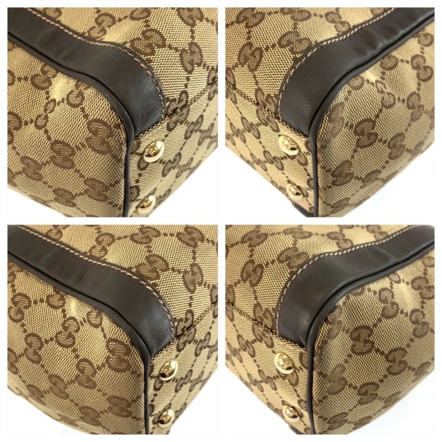Gucci Trophy Beige Brown Gold GG Canvas Leather Tote Handbag — view 4