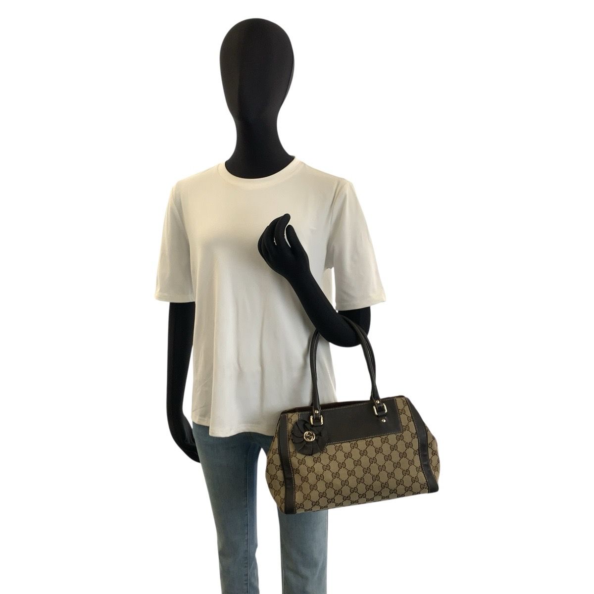 Gucci Trophy Beige Brown Gold GG Canvas Leather Tote Handbag — view 7