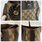 Gucci Trophy Beige Brown Gold GG Canvas Leather Tote Handbag — view 6