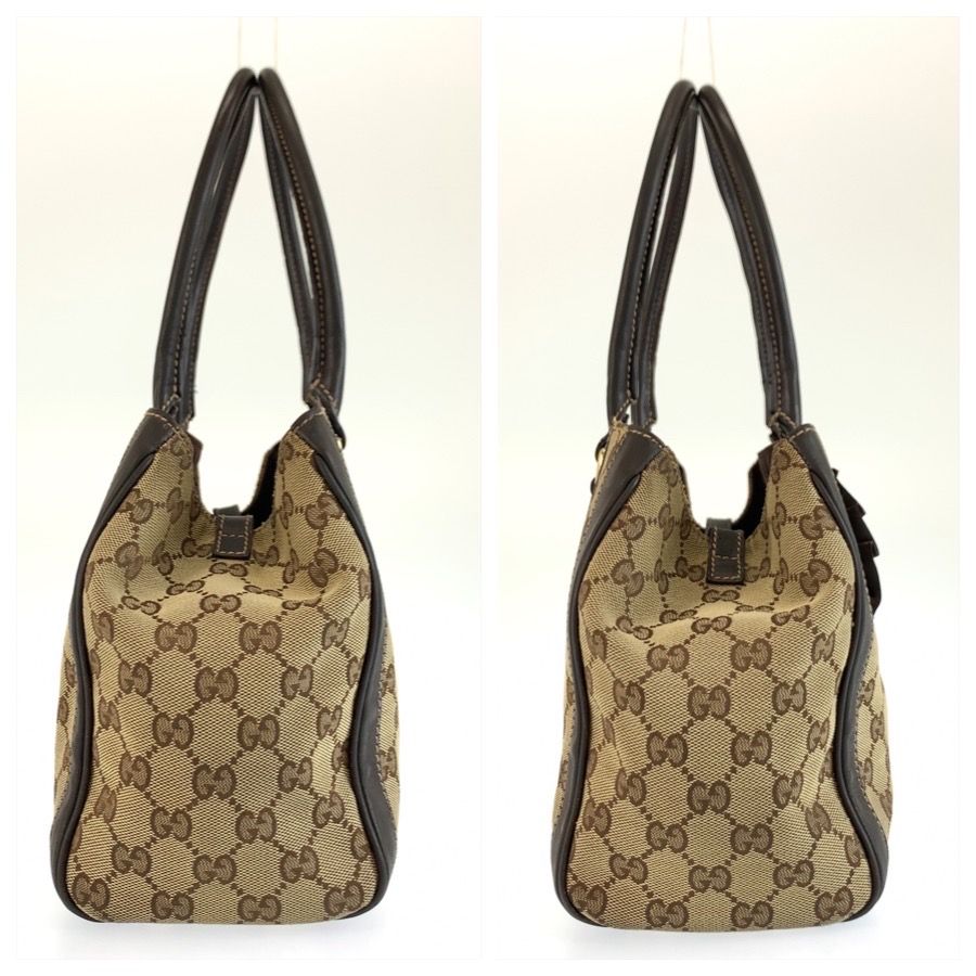 Gucci Trophy Beige Brown Gold GG Canvas Leather Tote Handbag — view 8