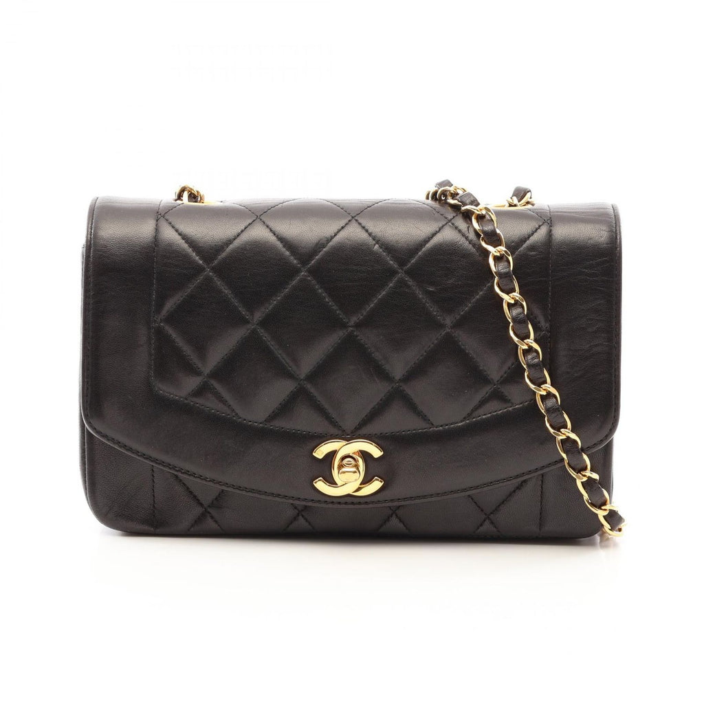 Chanel Shoulder Bag Quilted Diana Flap Black Lambskin Chain