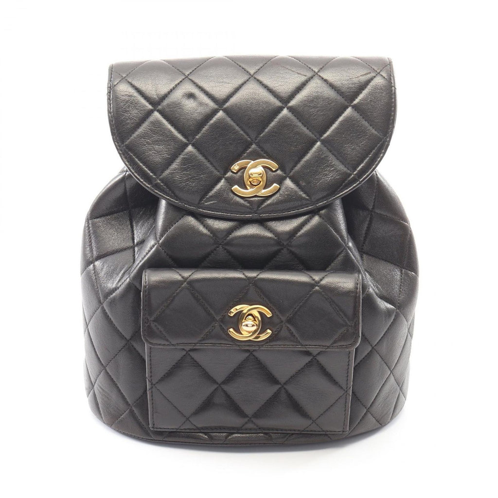 Chanel Backpack Quilted Black Lambskin Double Turnlock Chain