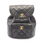 Chanel Backpack Quilted Black Lambskin Double Turnlock Chain