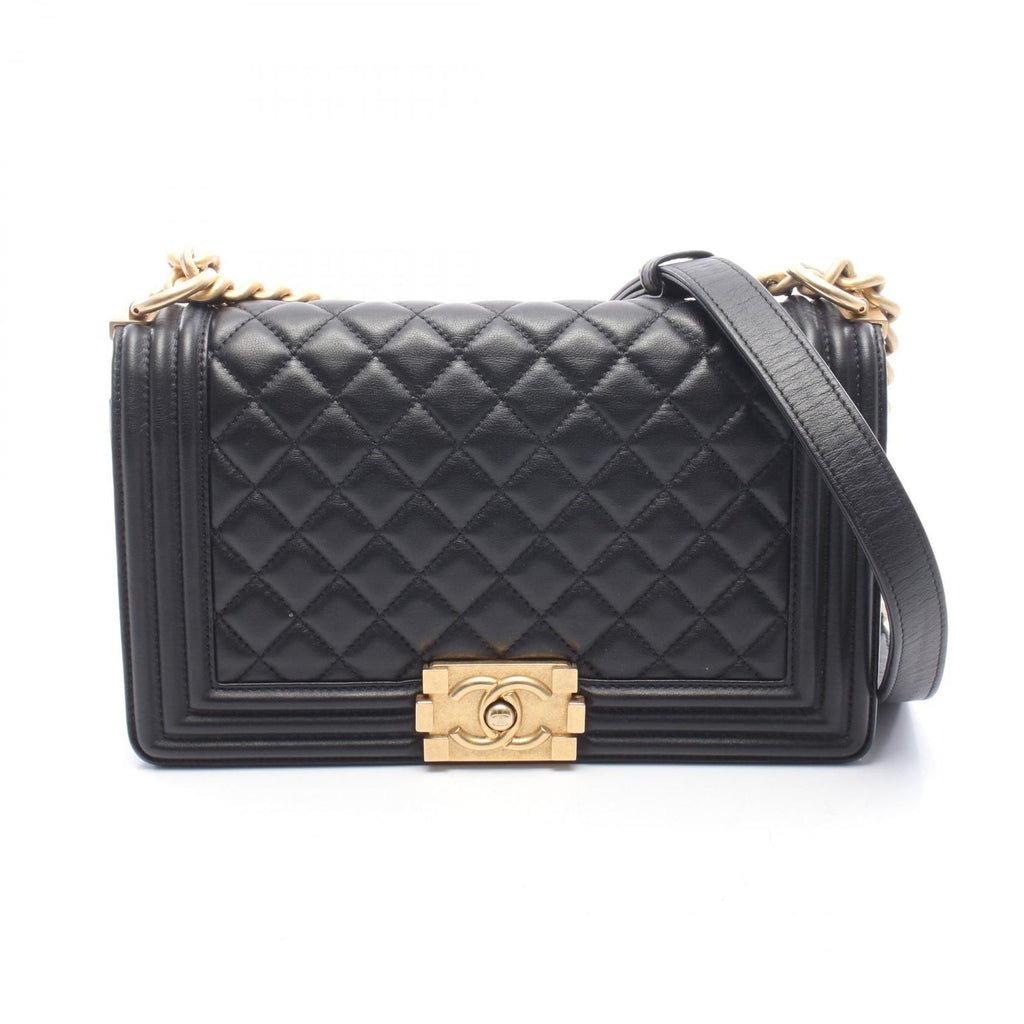 Chanel Shoulder Bag Boy Black Lambskin Boy Chain