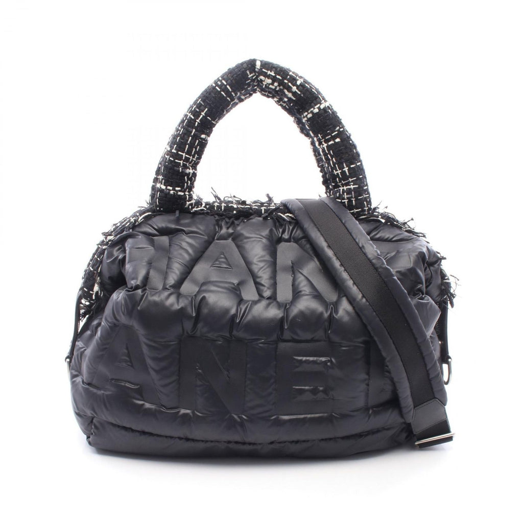 Chanel Tote Bag Dedoune Coconage 2-Way Black White Nylon Fabric
