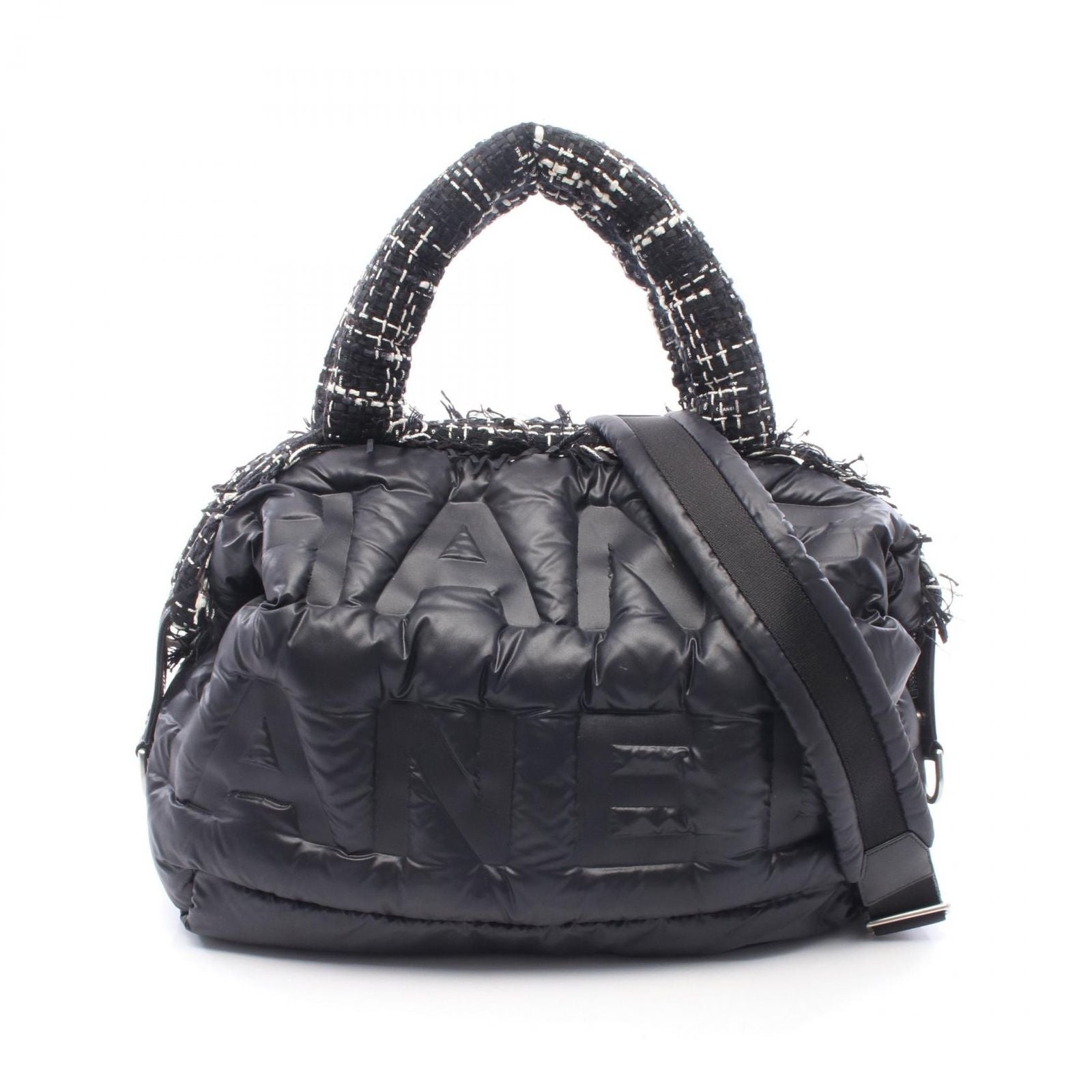Chanel Tote Bag Dedoune Coconage 2-Way Black White Nylon Fabric