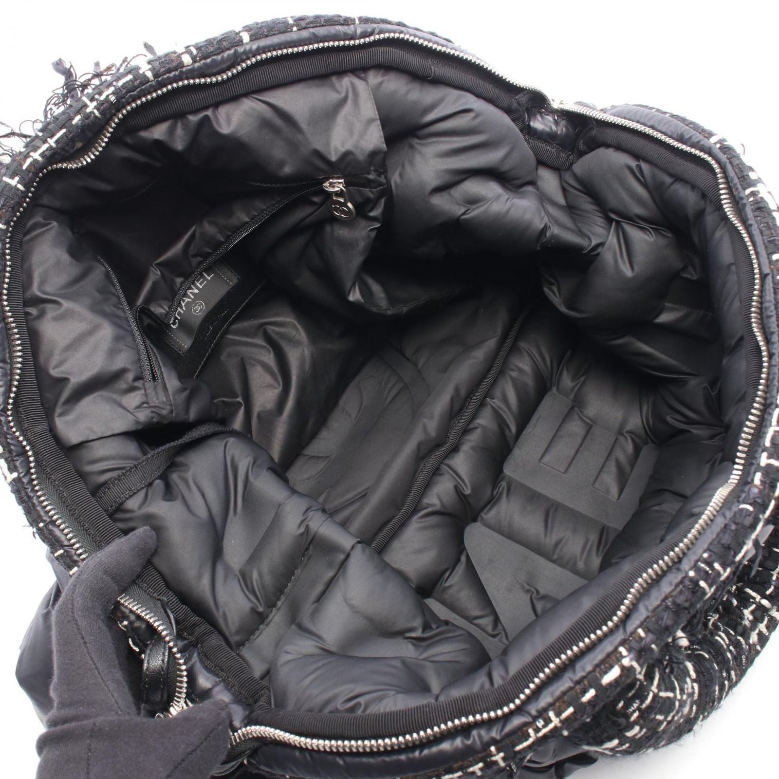 Chanel Tote Bag Dedoune Coconage 2-Way Black White Nylon Fabric — view 3