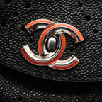 Chanel Shoulder Bag Round Flap Perforated Combination Black Caviar Leather — view 7