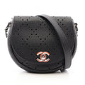 Chanel Shoulder Bag Round Flap Perforated Combination Black Caviar Leather