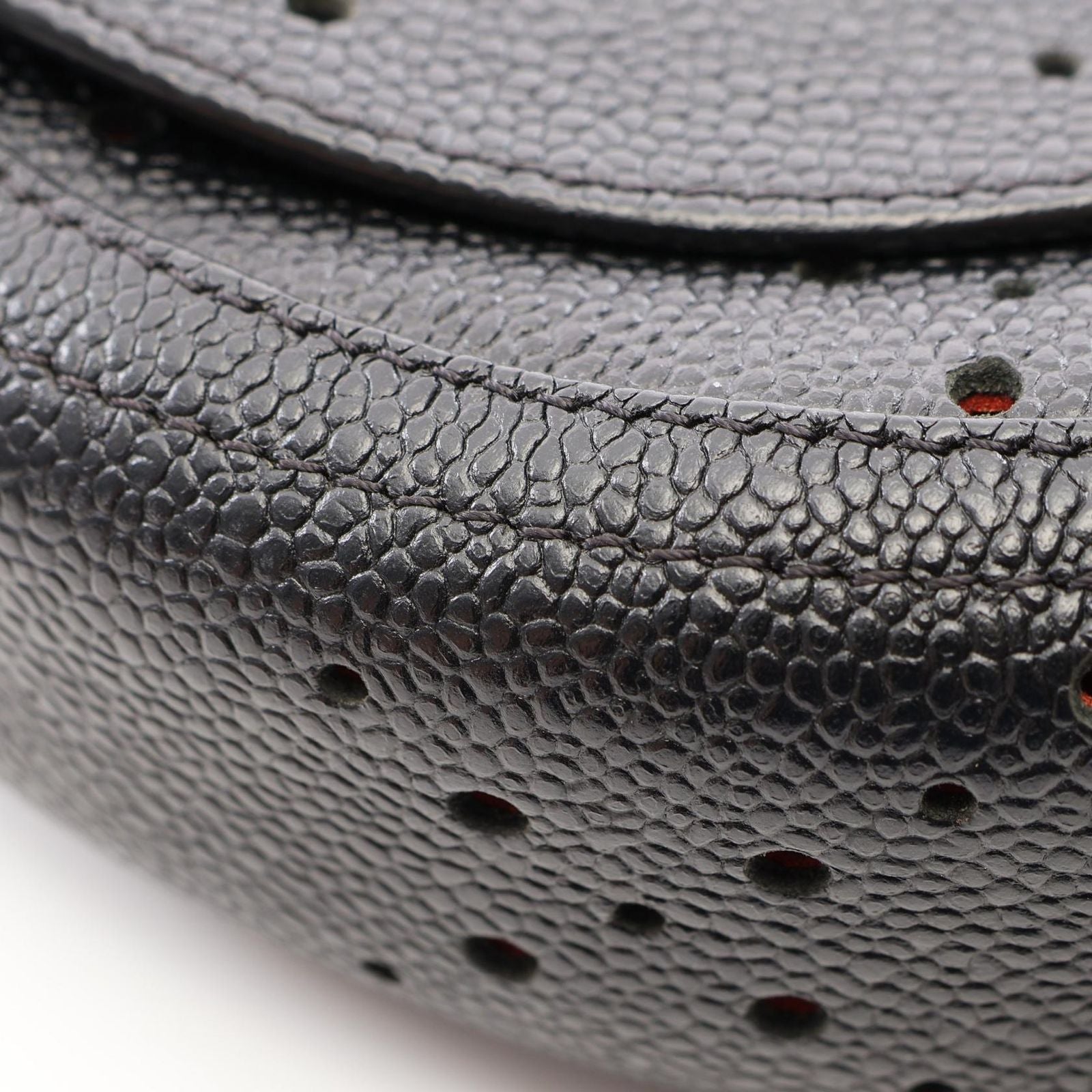 Chanel Shoulder Bag Round Flap Perforated Combination Black Caviar Leather — view 8
