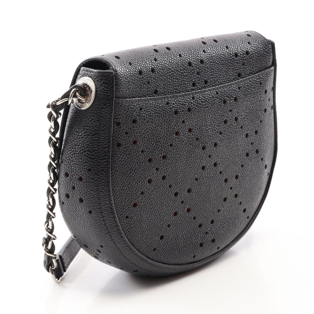 Chanel Shoulder Bag Round Flap Perforated Combination Black Caviar Leather — view 2