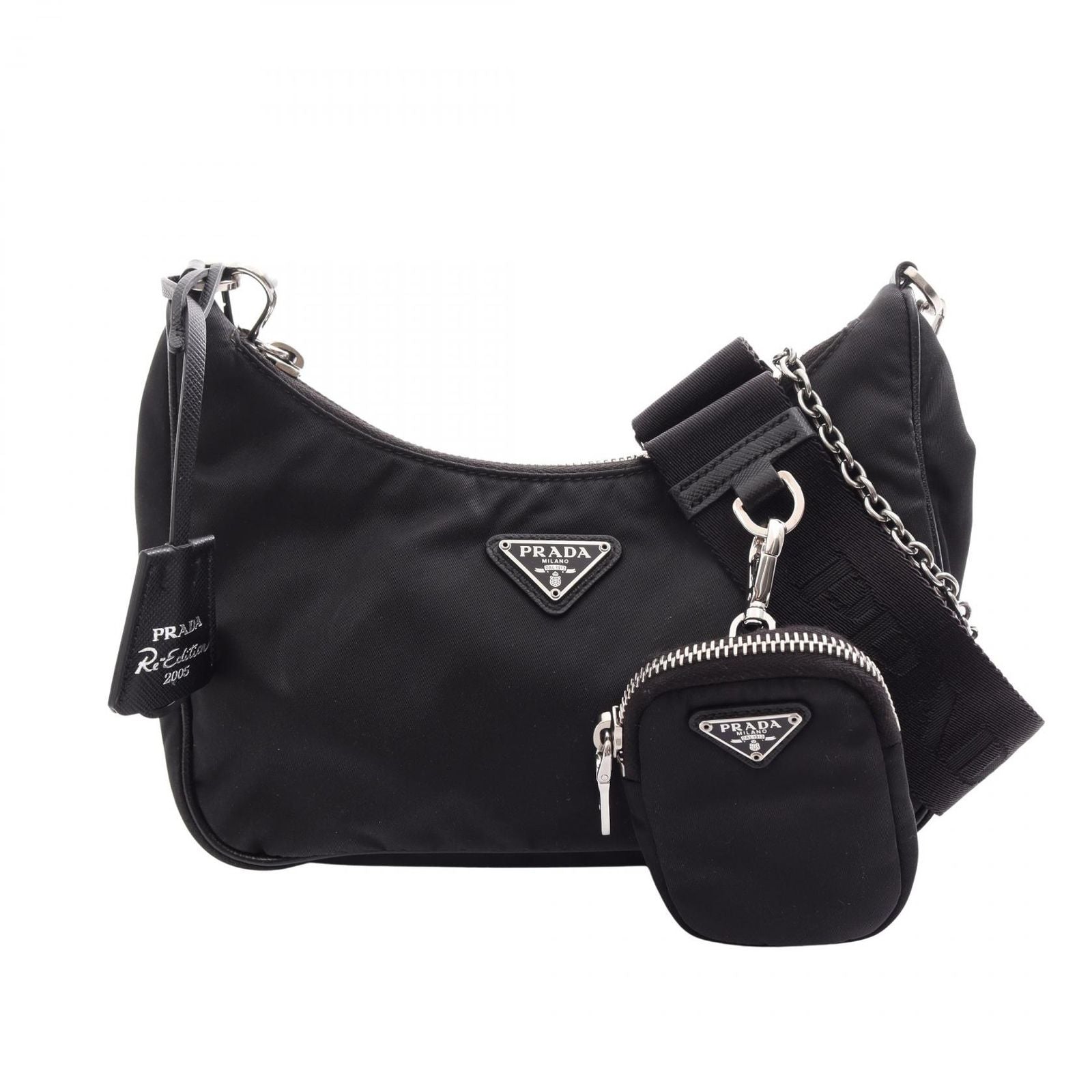 Prada Shoulder Bag Re Edition 2-Way Black Nylon Saffiano Leather