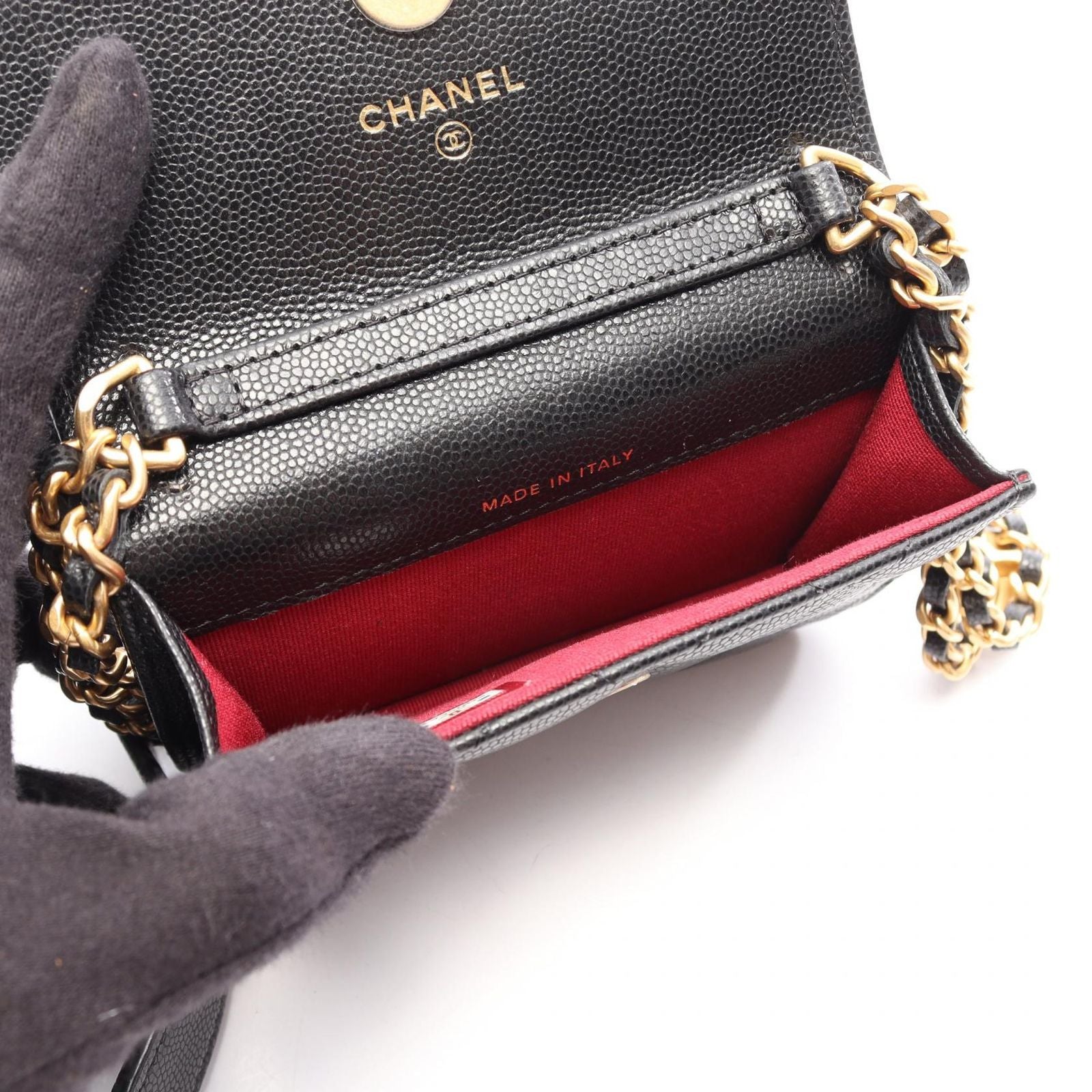 Chanel Shoulder Bag Quilted Card Slot Black Caviar Leather Classic Flap — view 3